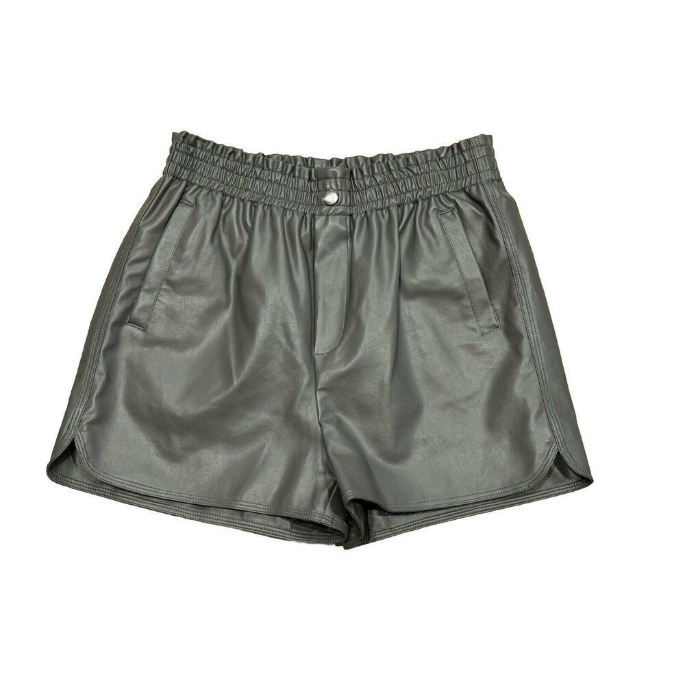 Altar’d State Gray Olive Faux Leather High Rise‎ Shorts Size M - Elastic Waist